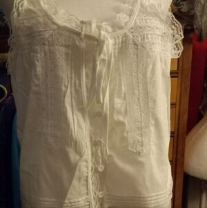 New,white lace-trim button front y2k feminine top lace trim straps size medium.